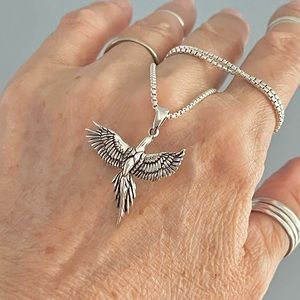 Sterling Silver rising Phoenix Bird Necklace, Silver Necklaces, Spirit Necklace